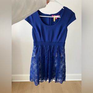 Pretty blue dress with floral pleated skirt